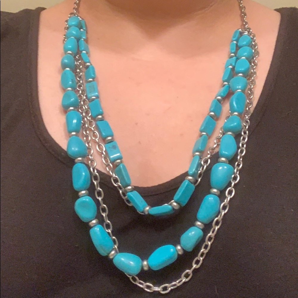 Turquoise pebble and silver chain necklace
